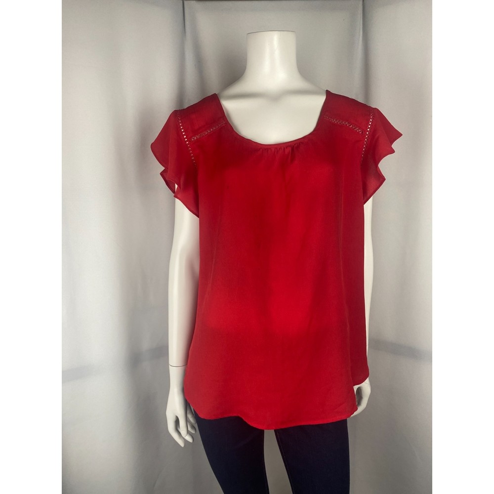 Haute Monde Women's Red Bell Sleeve Blouse Size XL